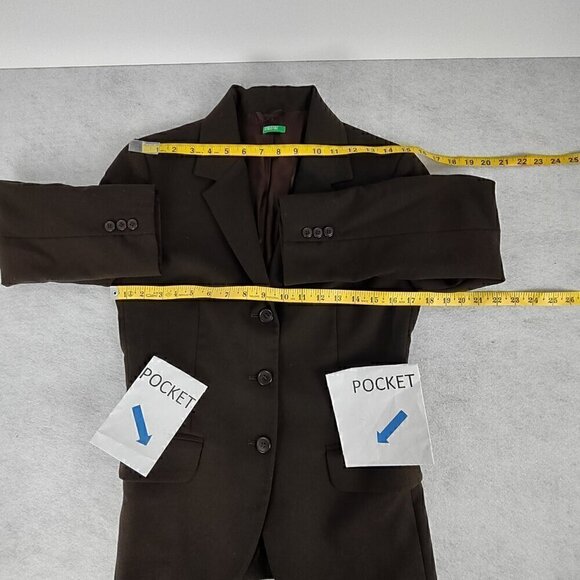 United Colors Of Benetton 100% Wool Brown Three Button Two Pocket Blazer Size 2 - Picture 7 of 14